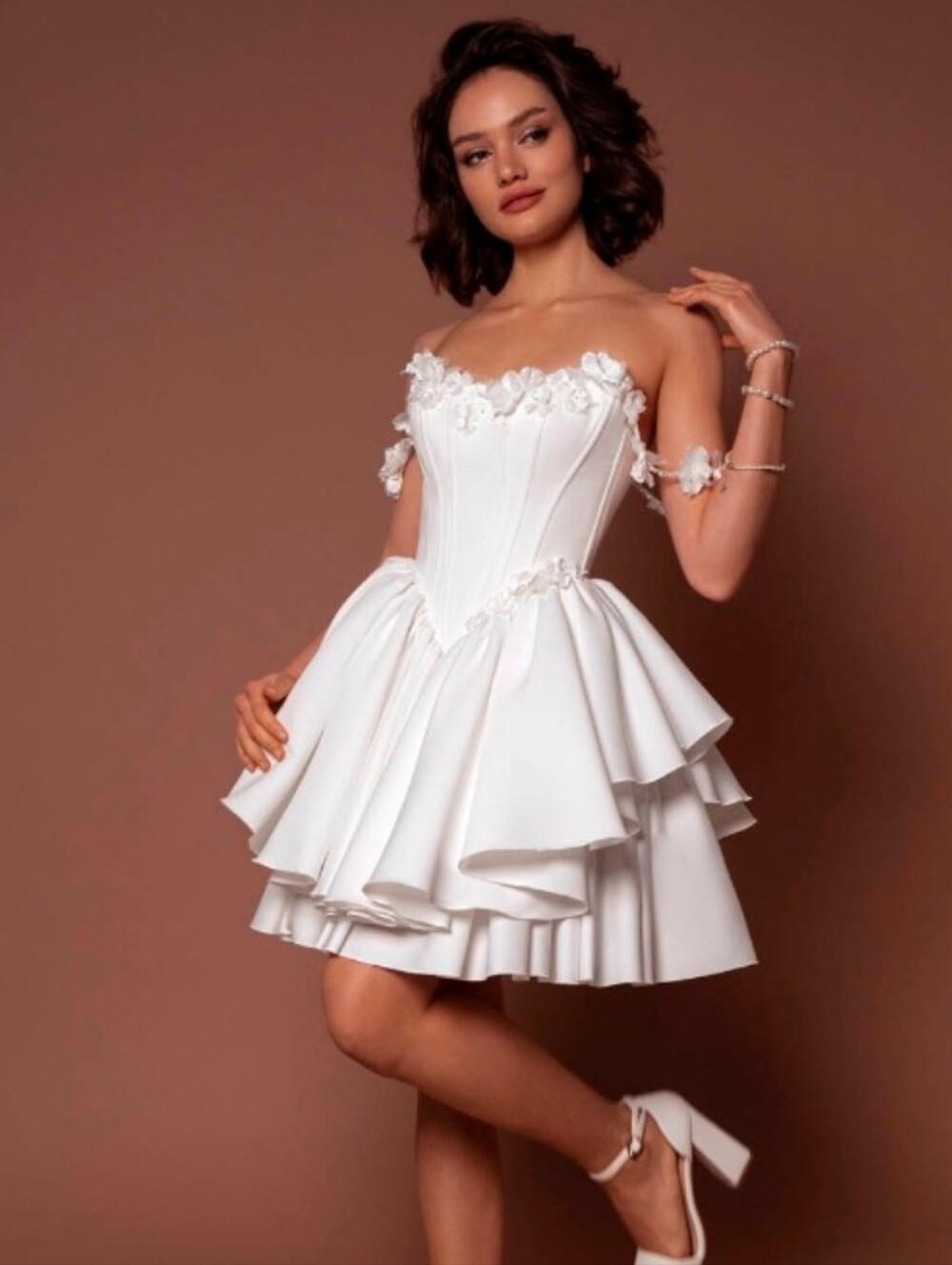 NWT White Satin Corset Mini Dress Retro Bridal Bachelorette Wedding HoCo 14 L